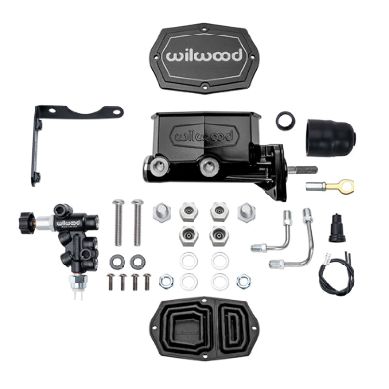 Wilwood 261-17797-BK Compact Tandem Master Cylinder Kit with Proportioning Valve and Pushrod, 1-Inch Bore, Black
