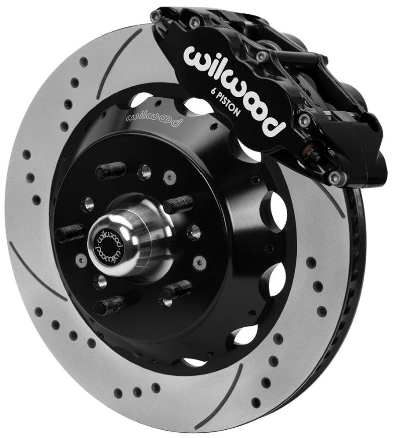 Wilwood Narrow Superlite 6R Front Big Brake Kit 14in Drilled and Slotted Rotors Black - Pro Drop Spindle