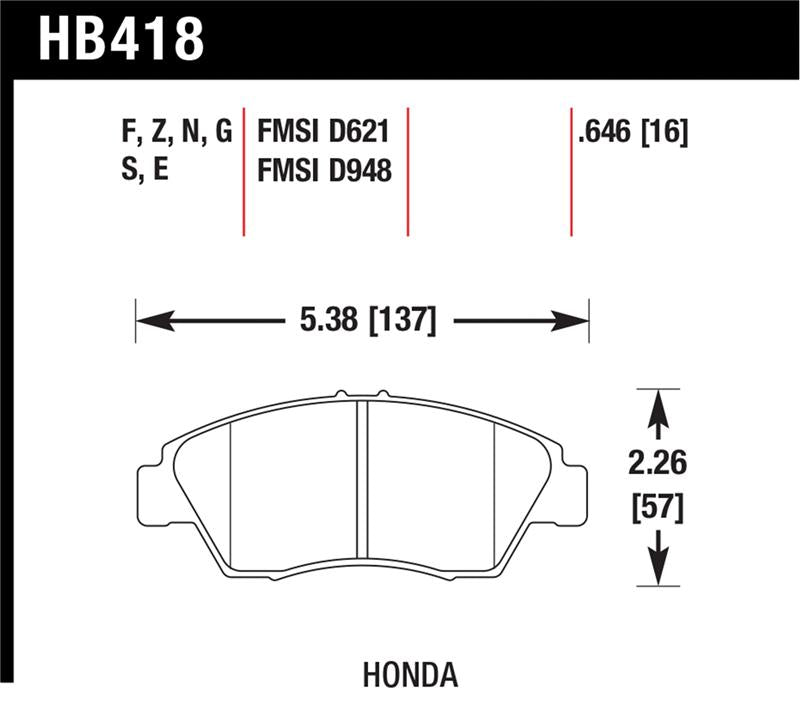 Hawk Performance DTC-60 Race Front Brake Pads HB418G.646 - 2002-2006 Acura RSX non-S, 2003-2011 Honda Civic Hybrid, 04-05 Civic Si
