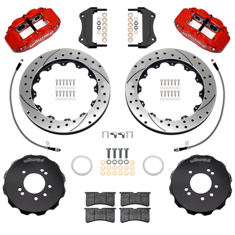 Wilwood Superlite 6R Front Big Brake Kit 12.88in Slotted Rotors Red Calipers Flexlines - 1999-2002 Nissan Skyline